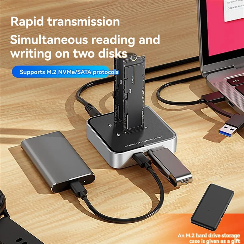 Dual Disk M. 2 Solid State Drive Box TYPE-C HUB Expansion 10Gbps, Hard Disk Seat Dual Protocol