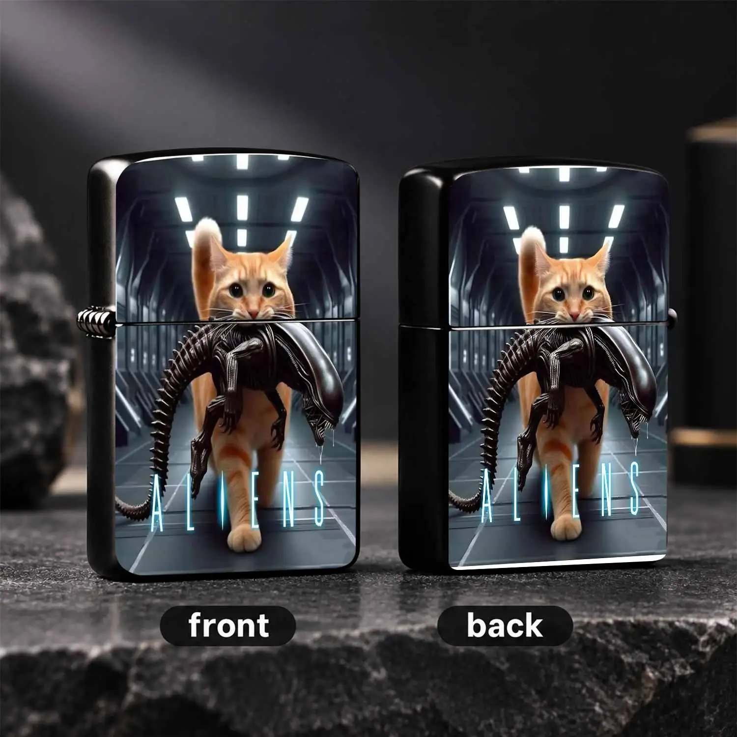 Creative Sci-Fi Themed Lighter with Funny Ginger Cat Holding Alien Design, Unique Trendy Souvenir for Alien Franchise Fans, Portable Delicate Present for Holiday Birthday Gatherings, Suitable for All Daily Scenarios Humorous and interesting