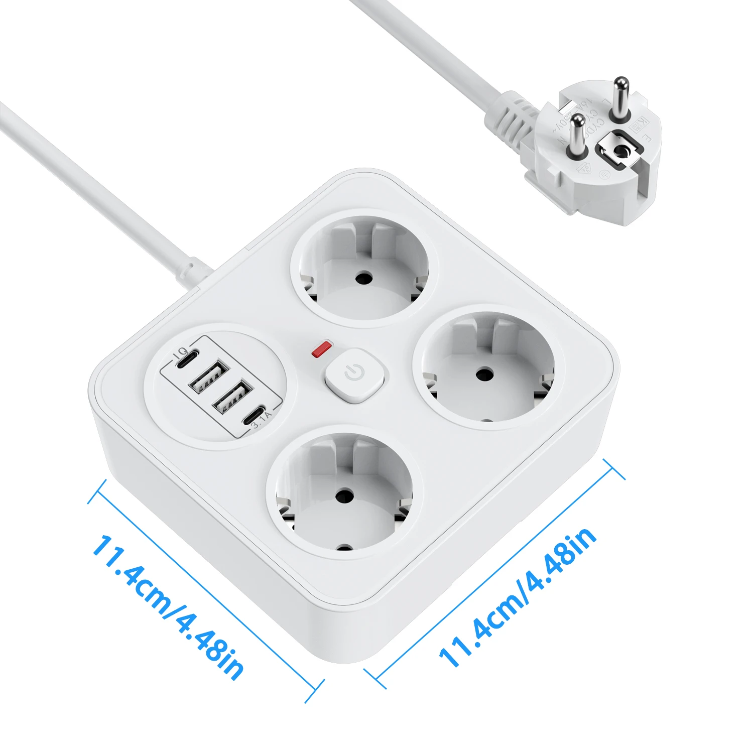 European plug extension cord power strip with 3AC+2USB-A+2USB-C with switch multi-contact socket 13A 250V 3250W surge protector