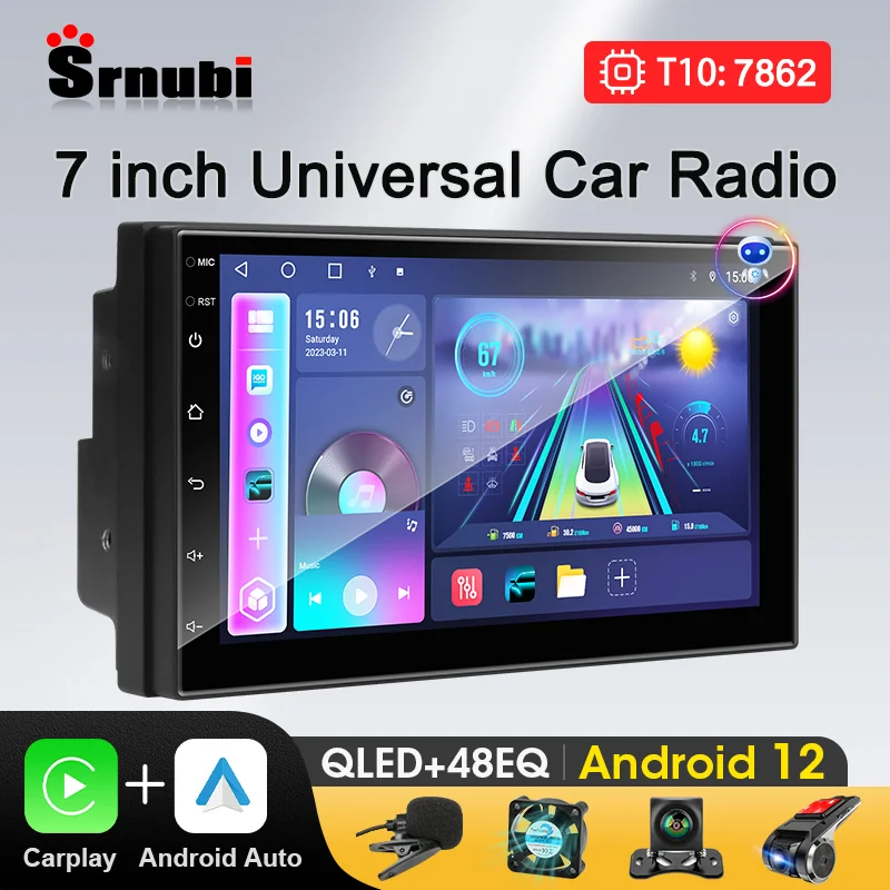 

Srnubi 2Din Android 12 Carplay Android auto Car Radio Multimedia Player DVD GPS Universal 7 inch for Toyota Hyundai Kia Nissan