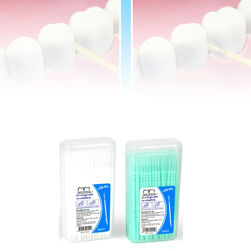 100pcs/Box Double Head Dental Floss Interdental Toothpick Brush Brush Teeth Stick Dental Oral Care Toothpicks Floss Pick