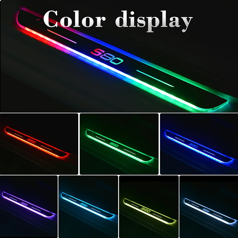 4Pcs For Volvo S80 LED Car Door Sill Light RGB Colour Mood Light Car Door Pedal Lamp Welcome Built battery Pedal Light