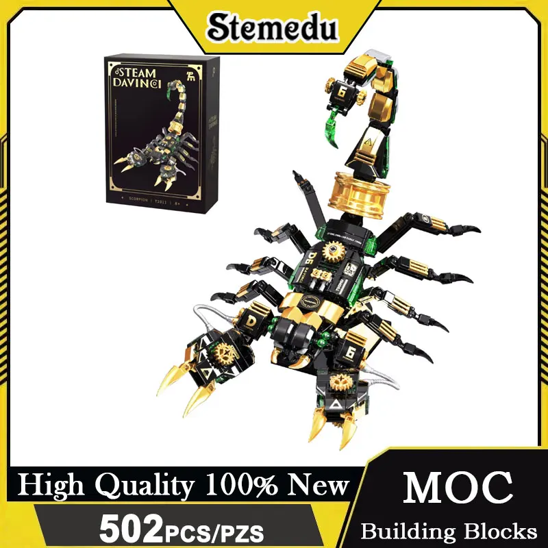 502PCS Steam Punk Scorpion Building Block Mechanical Animal Model Kit Creative Industrial Decor Detailed Movable Joints Toy Gift