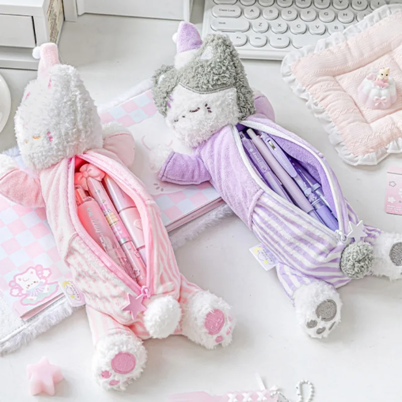 1 Piece Sweet Sleeping Toys Pencil Case Creative Design Kawaii Animal Pen Bag Furry Soft Large Capacity Stationery Organizer