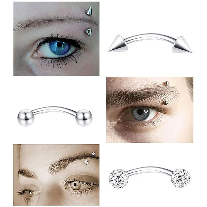 8Pcs 16G Eyebrow Ring for Women Men, Cubic Zerconia Curved Barbell Eyebrow Belly Lip Ring  Cartilage Tragus Helix  Earrings