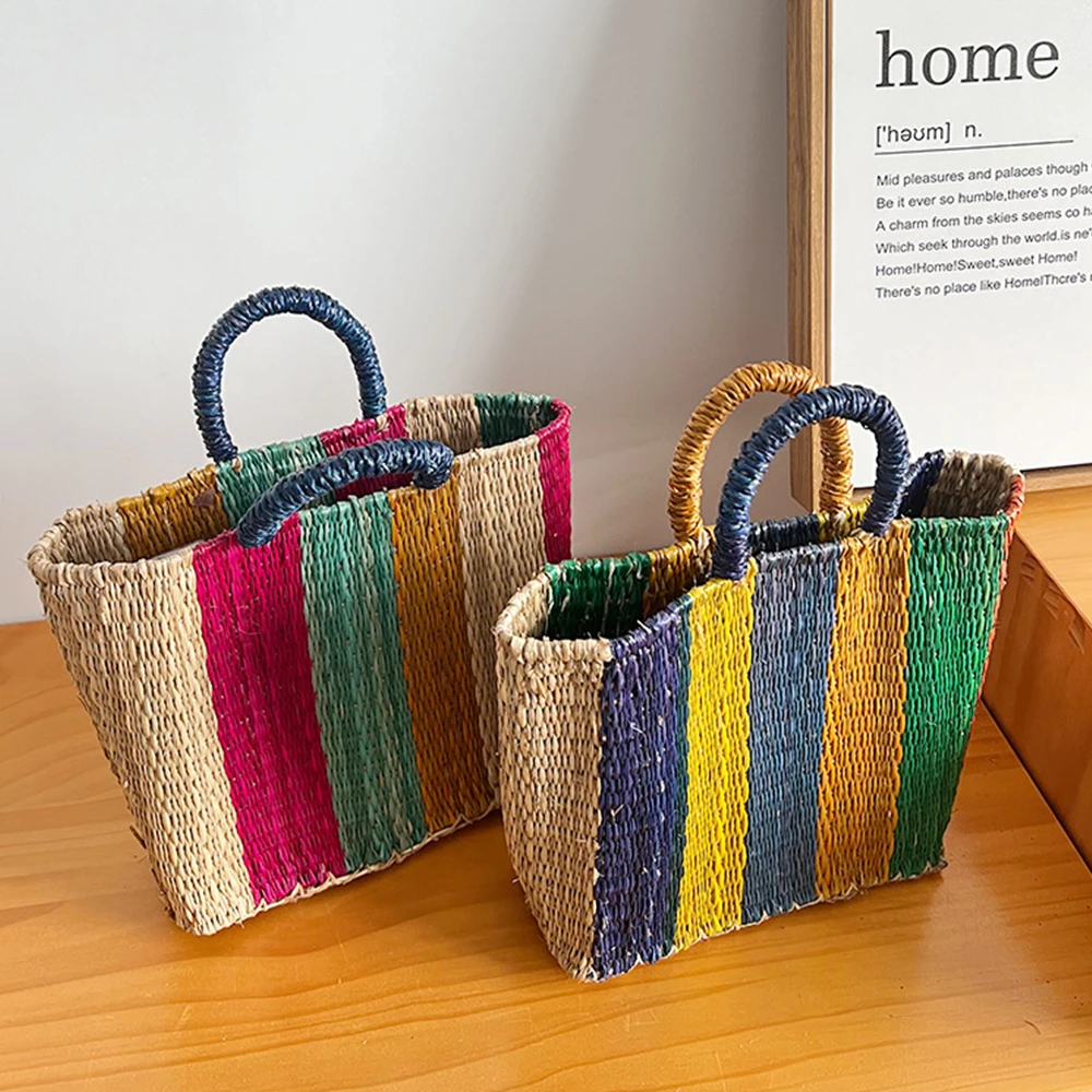 

Красочная полосатая соломенная сумка-тоут, тканые пляжные сумки ручной работы для женщин, дорожные сумки из ротанга, сумка-шоппер, сумки на плечо, кошельки, новинка