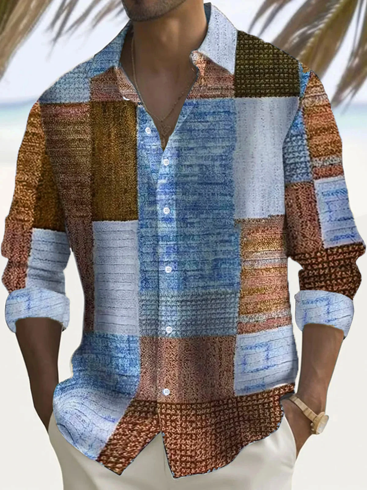 Retro men's shirt, fashionable checkered printed shirt, summer casual short sleeved street shirt