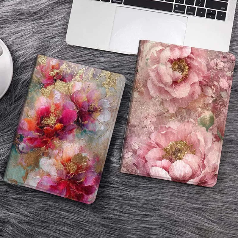 

Colorful Gold Floral Painting Gift Tablet Case For Samsung Galaxy Tab S7 S8 S9 S10 FE Lite