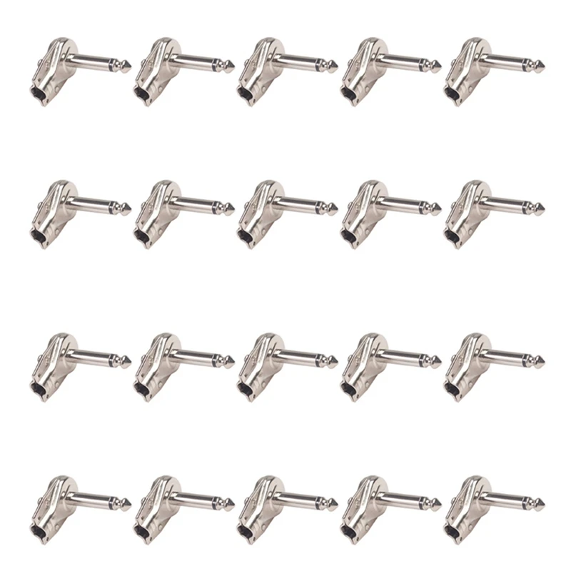 

T22C 20Pcs 90Degree Right Angle 6.35 Mm Mono 2 Pole Jack Plug 6.35Mm Guitar Phono Pancake 1/4 Inch Connector,Silver