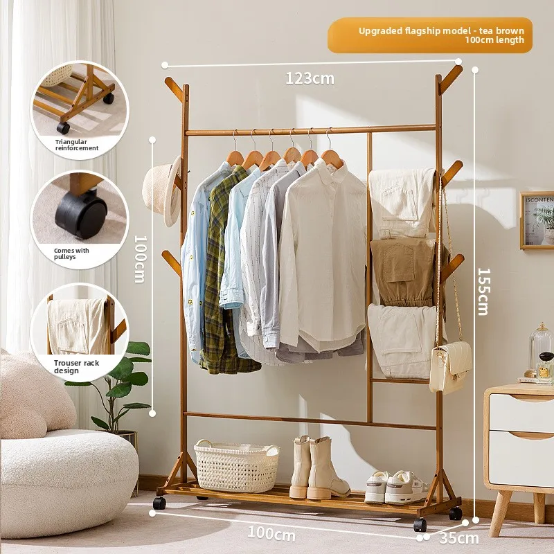 

Stable Simple coat rack Hanging hanger Floor to ceiling Living room Bedroom hanger Children's creative solid wooden clothes rack