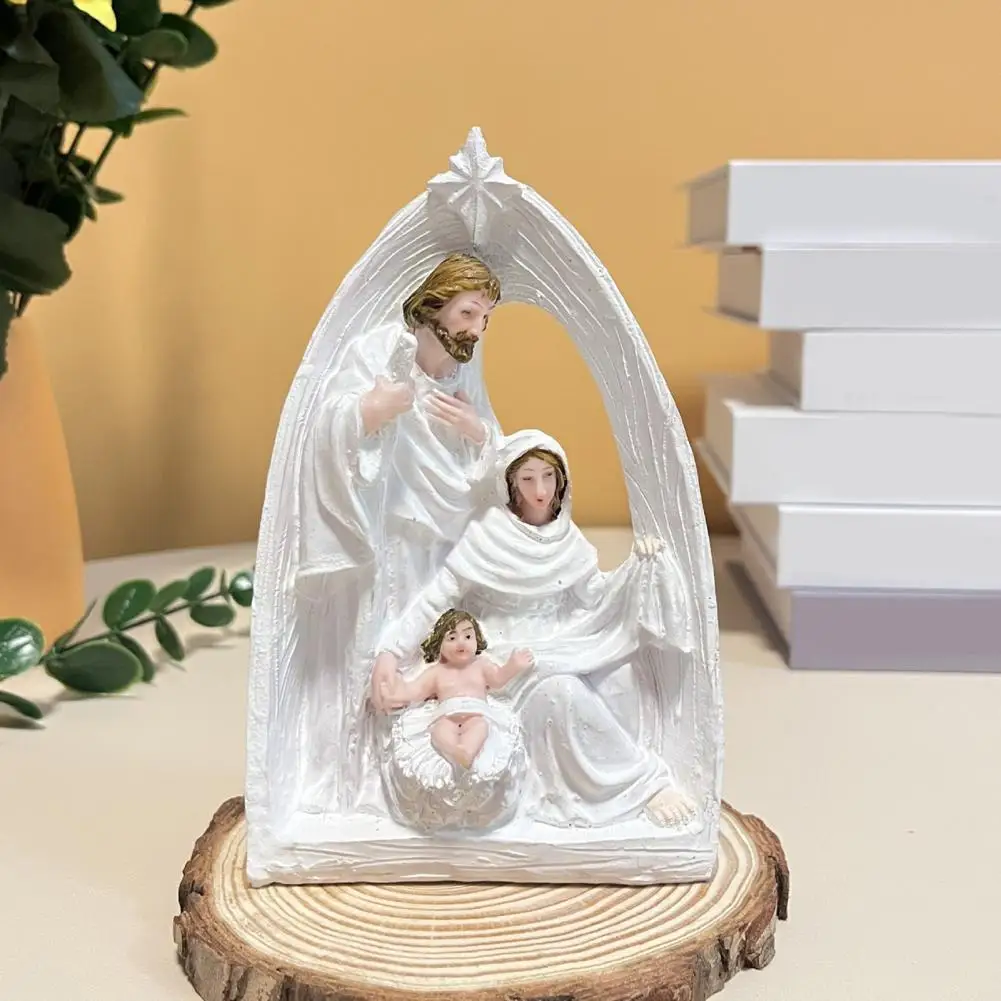 Holy Family Resin Figurine Nativity Advent Statue Joseph Virgin Mary Birth of Jesus Sculpture Home Office Desktop Decoration Orn