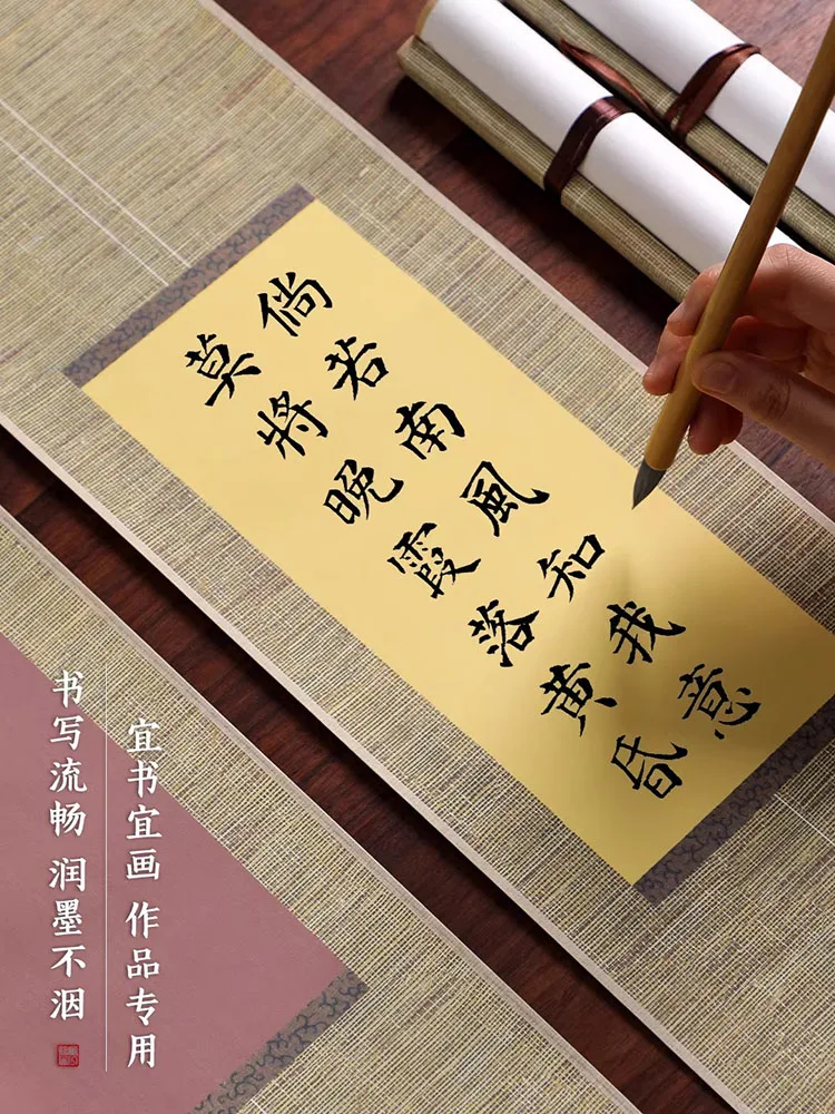 Bamboo Mat Pattern Batik Hanging Scroll Colored Half-Ripe Xuan Paper Chinese Calligraphy Painting 17x66cm