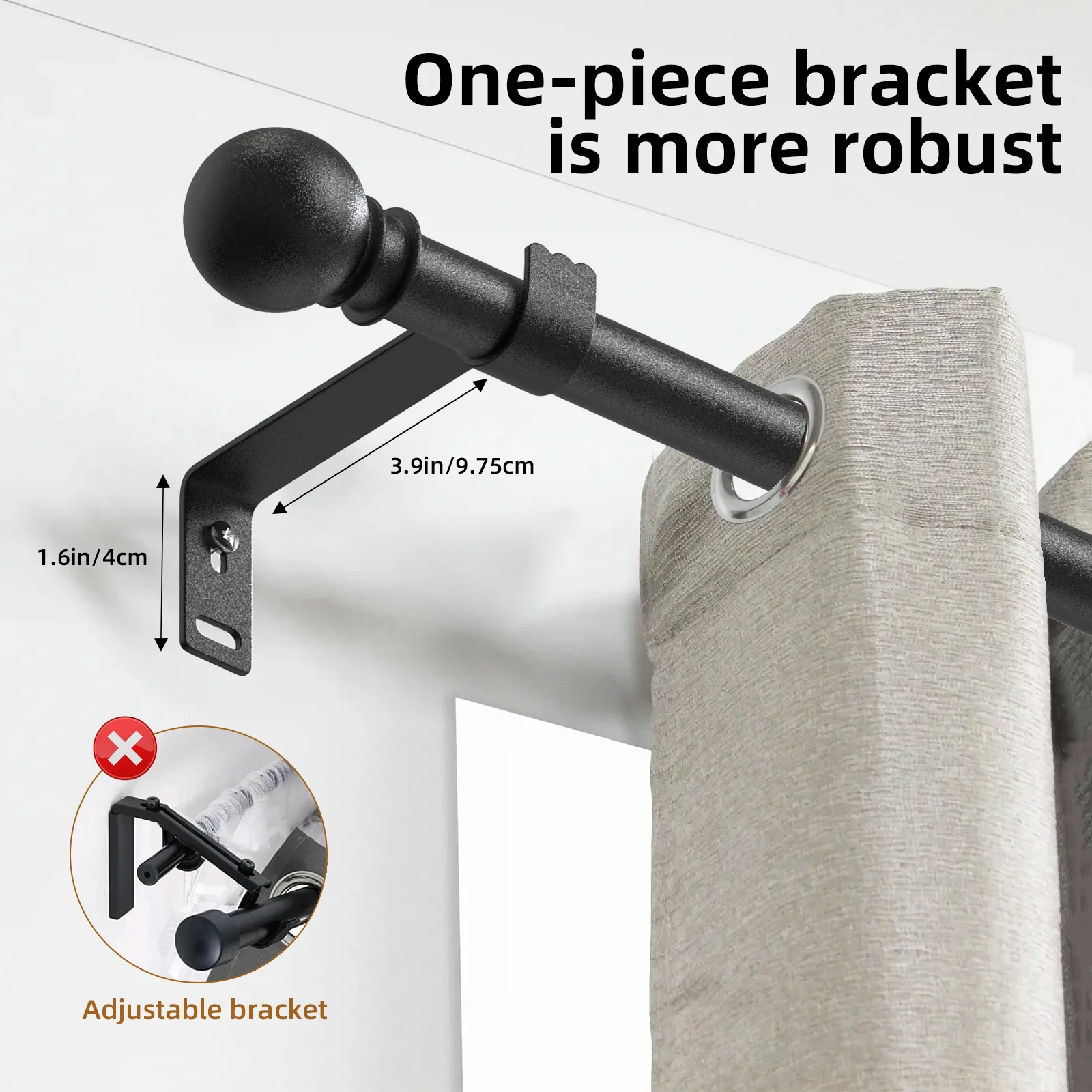 Hastes de cortina para janelas, haste de cortina decorativa de 5/8 polegadas, cortina de janela resistente com emenda preta fosca