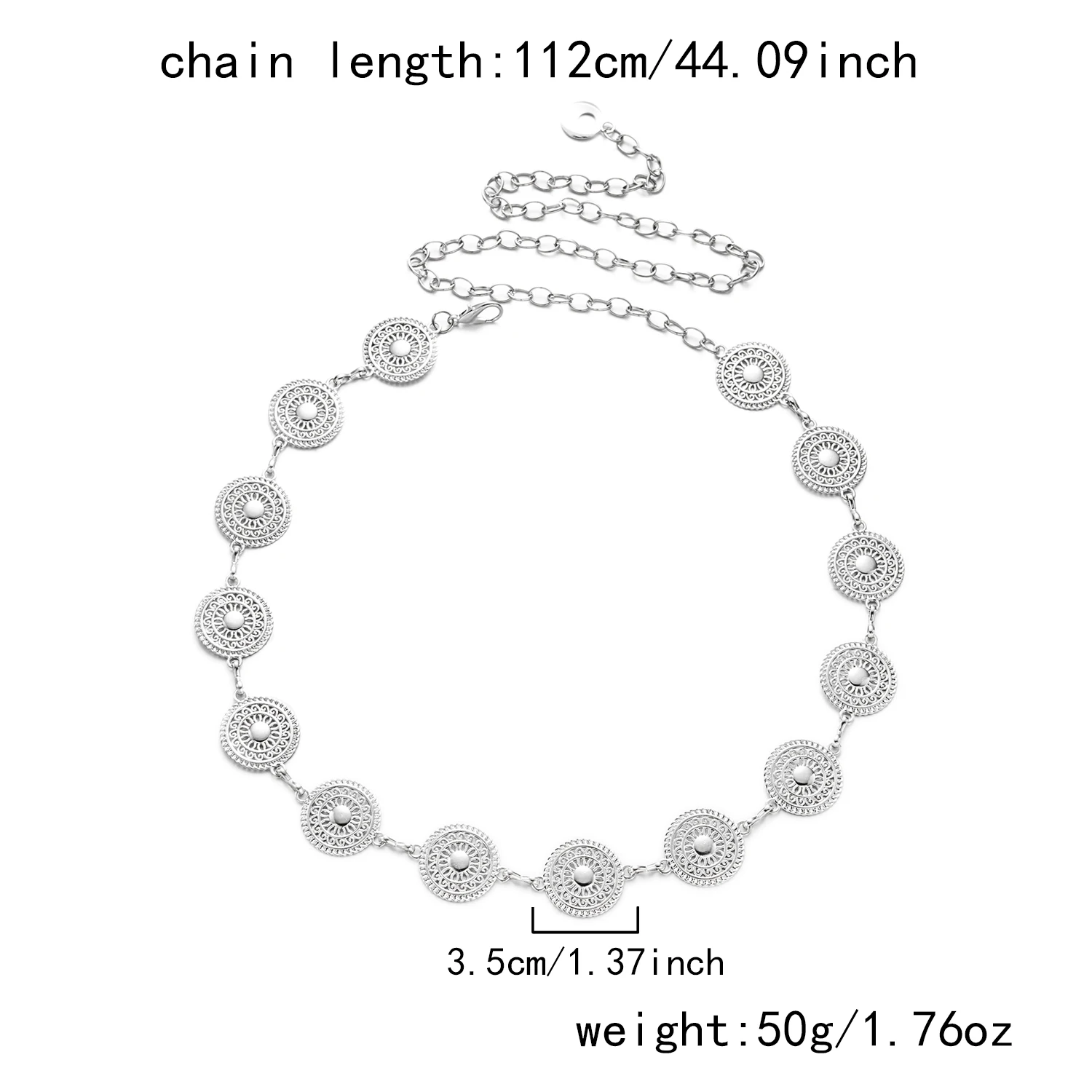 Vintage Silberfarbene Metall-Taillenkette für Damen, Verstellbare Geometrische Bauchkette, Kleid- und Jeans-Dekoration, Modeschmuck-Geschenk – Detail 14