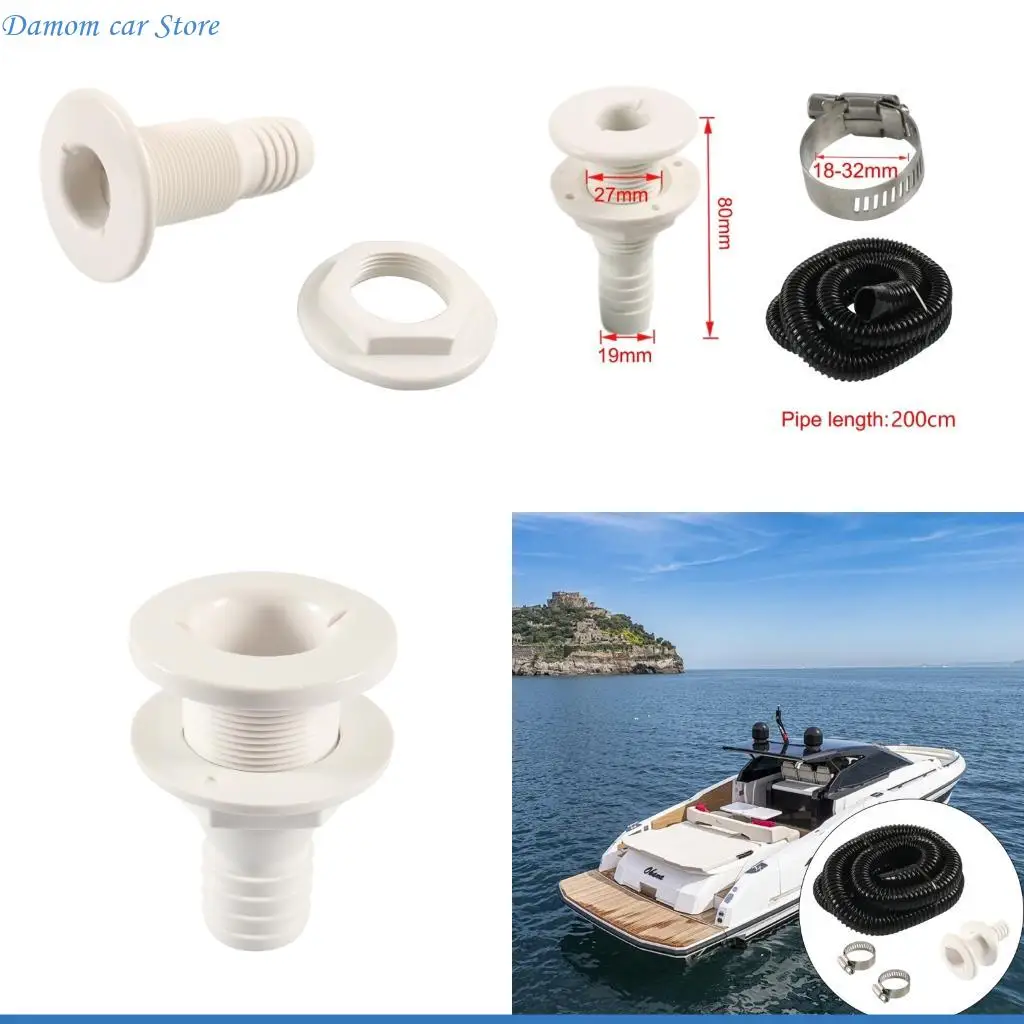 A2UC Professional 3/4 Inch Bilge Pump Mounting Set With ABS Plastic Drain Port 2 Clamps And Flexible Tubing For Vessels