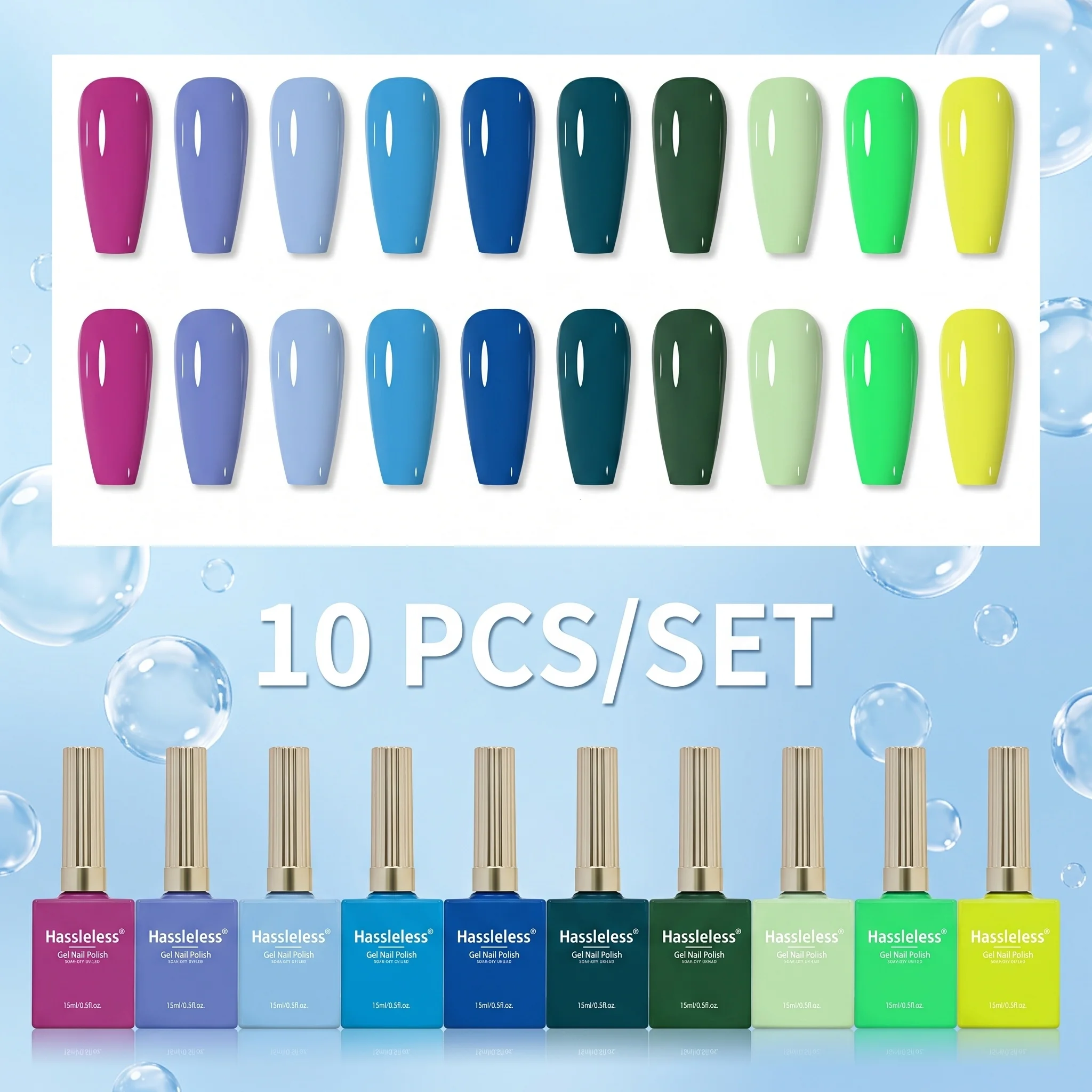 Hassleless 10Pcs Nail Polish Gel Set, High Saturation Solid Color Nail Polish, Smooth and Thick Texture, Full Coverage in Just One Layer