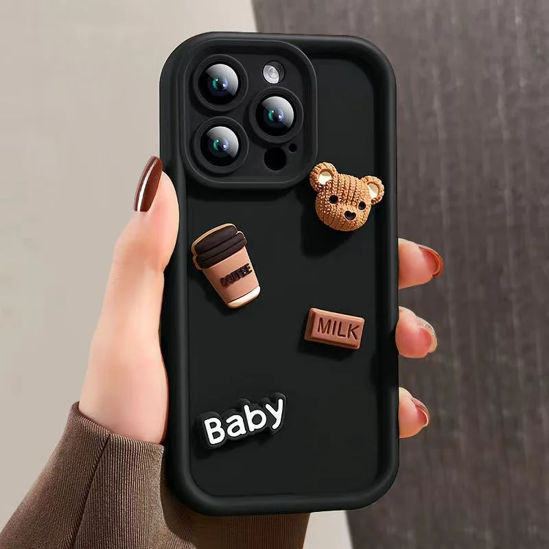 Niedliche 3D-Cartoon-Bär-Kaffeetelefonhülle für iPhone 18 Pro 17 Pro Max 16 15 14 13 12 11 16 Plus Air 16e, weiche Silikon-Matt-Hülle – Detail 12