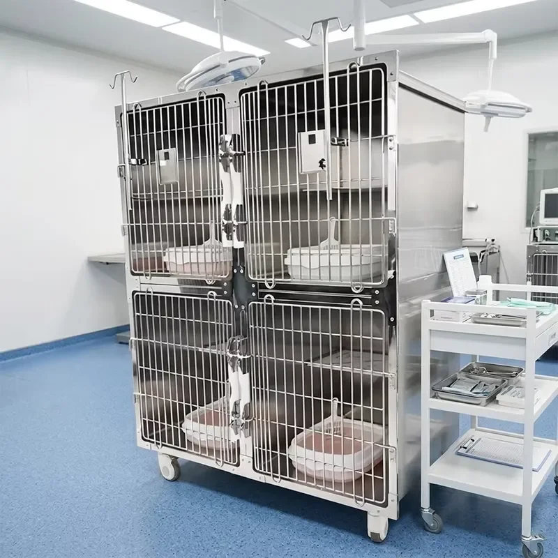for  stainless steel pet hospital infusion cage with push closure square durable strong anti-collision and anti-bite