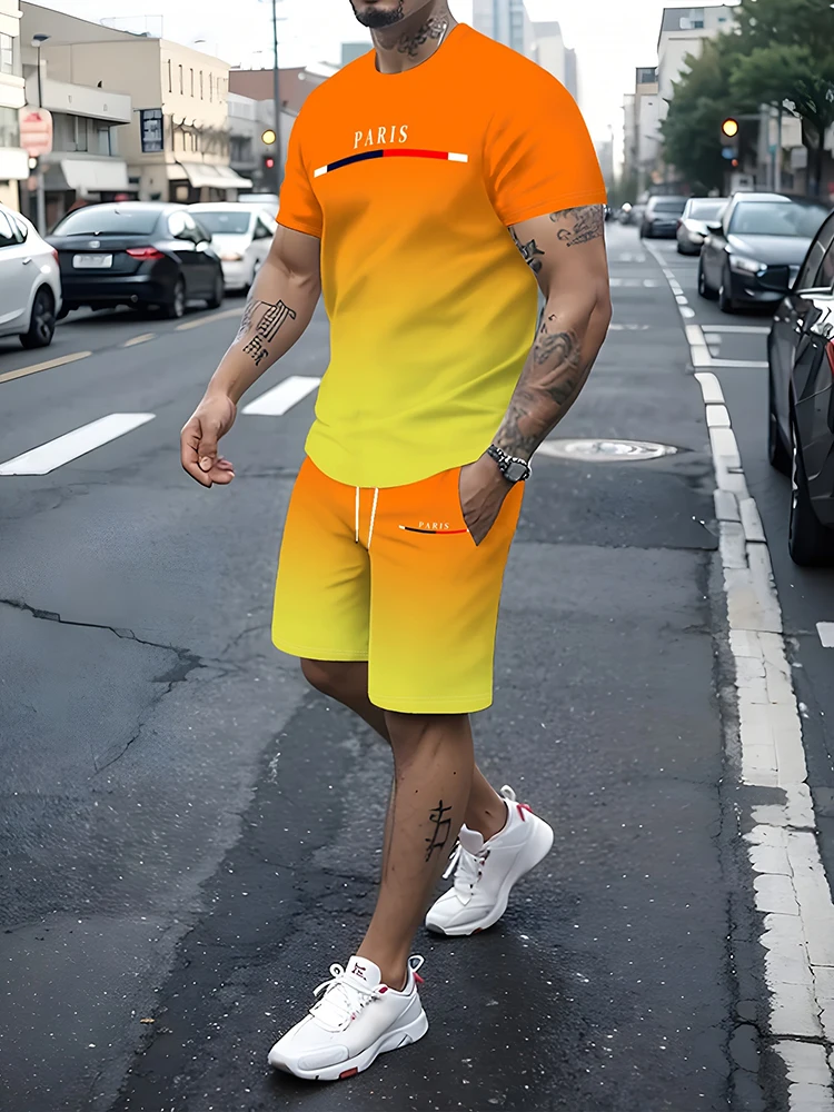 Men's T-shirt And Shorts Set Summer Outdoor Street Men's Fashionable Short-sleeved Top Everyday Casual Men's Beach Shorts