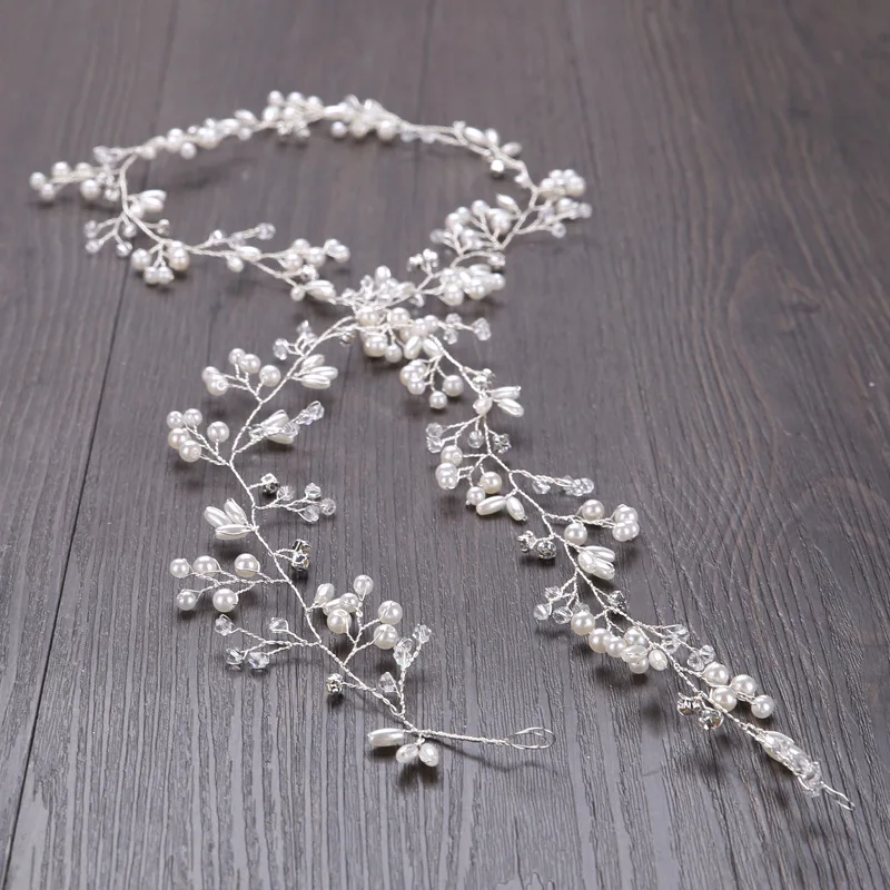 Diadema de perlas de boda de 50-150cm para mujer, diadema de diamantes de imitación de vid nupcial, tocado de corona, joyería para el cabello de boda, accesorios para el cabello