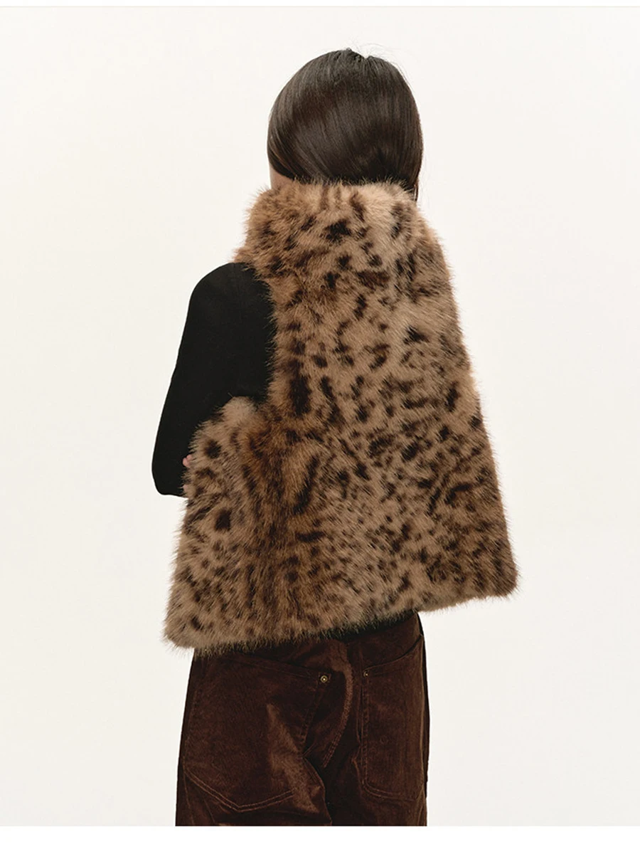 LIMO Vintage Leopard Faux Fur Vest Women Sleeveless Warm Gilet