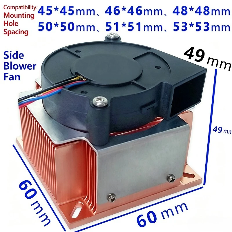 Pure Copper Heatsink Fan for GPU, Network Card & RAID Array Card, 45/46/48/50/51/53mm Mounting Hole Spacing Cooling Fins