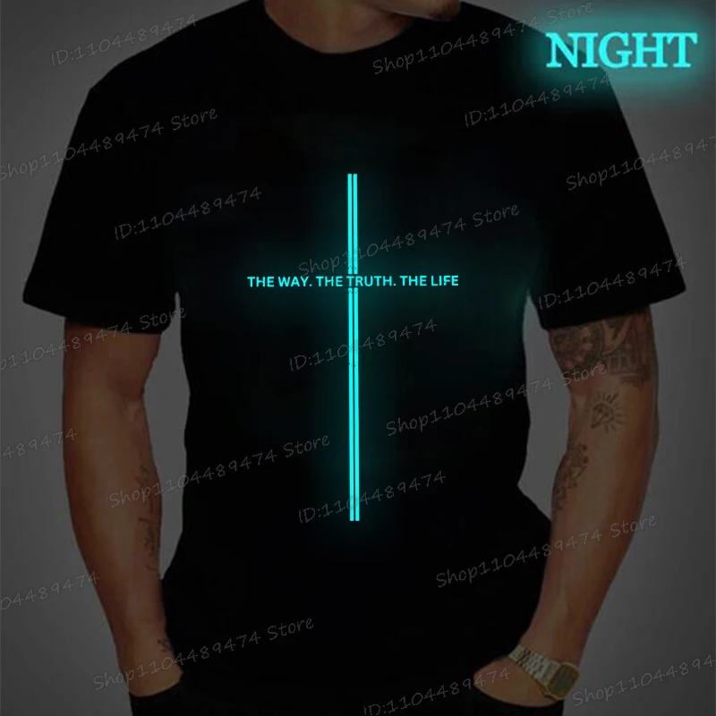 

Summer Christianity T Shirt for Men Women Vintage Cross Graphic Tshirt Crewneck Homme Camiseta Fashion Luminous Style T-shirts