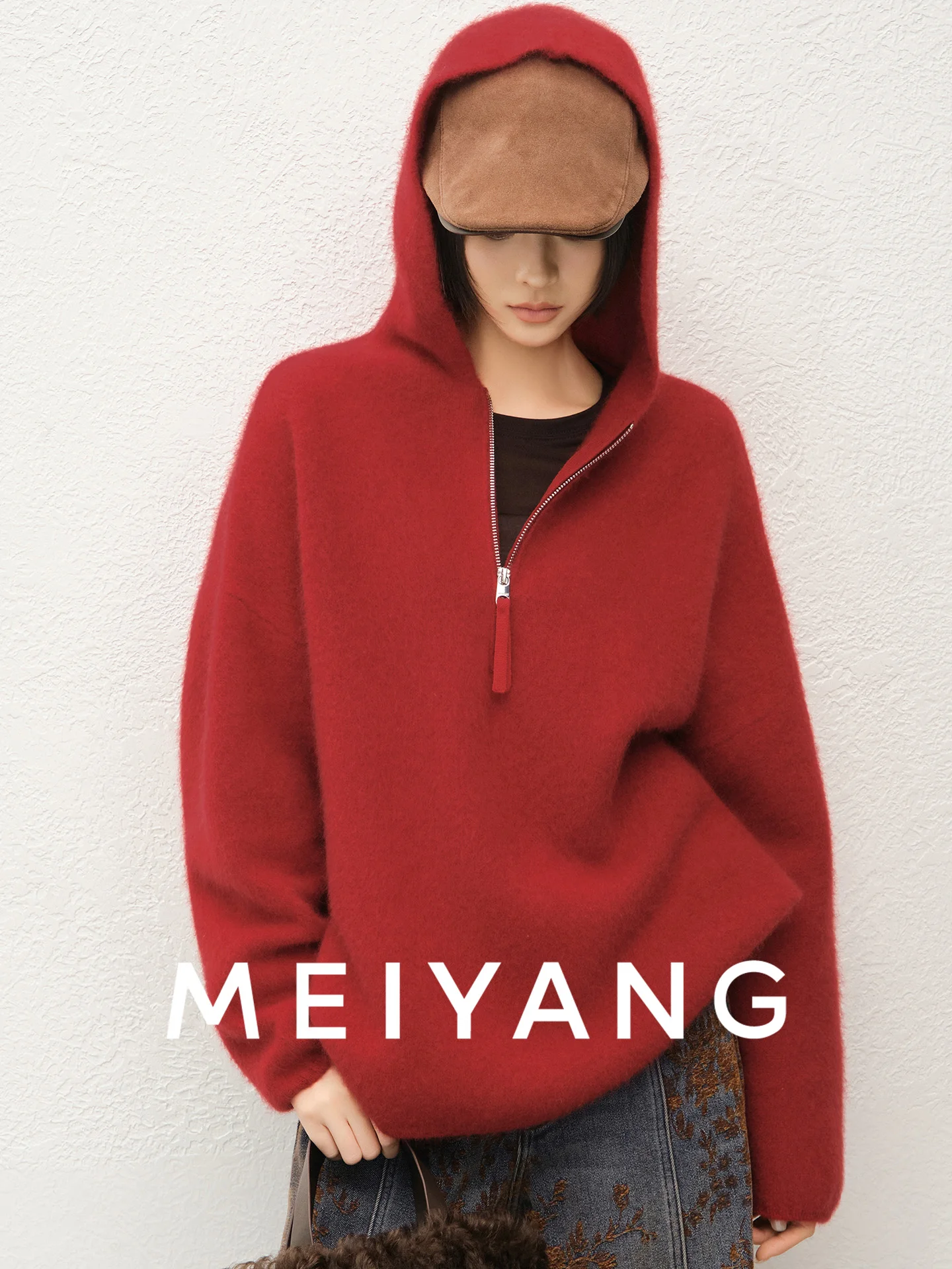 

Meiyang New Year Sweater f Zipper Hooded Knitted Woolen Coat Spring 2026 Women's Loose Fit Long Sve Color