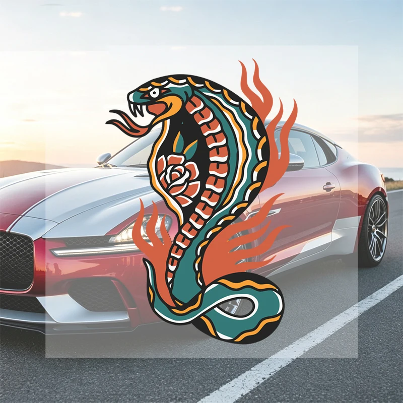 Car Stickers Flaming Cobra Vinyl Decal Waterproof Die Cut Weatherproof Durable for Fuel Tank Gas Cap Tablet Auto Decor