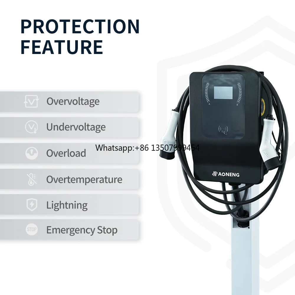 

New Factory 7 kw 22kw AC Wallbox EV Charger Box Dual Gun 230V 400V IP 65 Type 2 EV Car Charger Station
