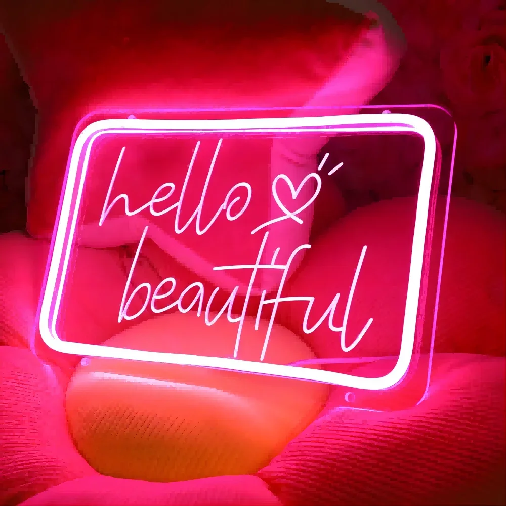 Hello Beautiful Neon Sign Engrave Personal Custom For Confession Decoration LED Luminous Letter on The Wall Decor 12 Colors