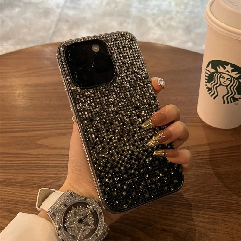 Luxury Glitter Diamond Gradient Case for iPhone 15 14 13 Pro Max 11 12 X Xr Xs 7 8 Plus Bling Rhinestone Shiny Shockproof Cover