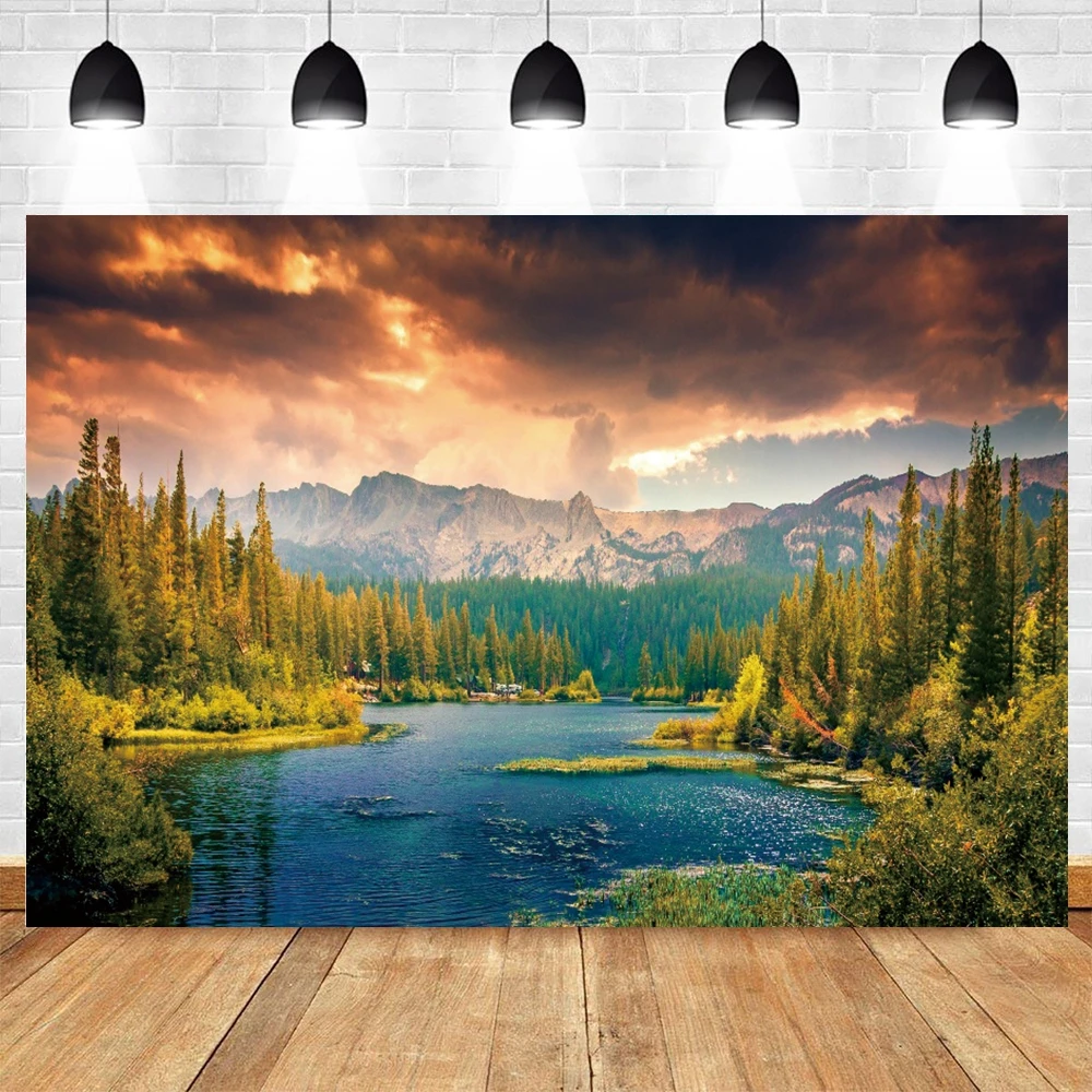 Nature Forest Scenery Photography Backdrop Green Trees River Birthday Party Portrait Photo Backgroudn Decor Photo Studio Props