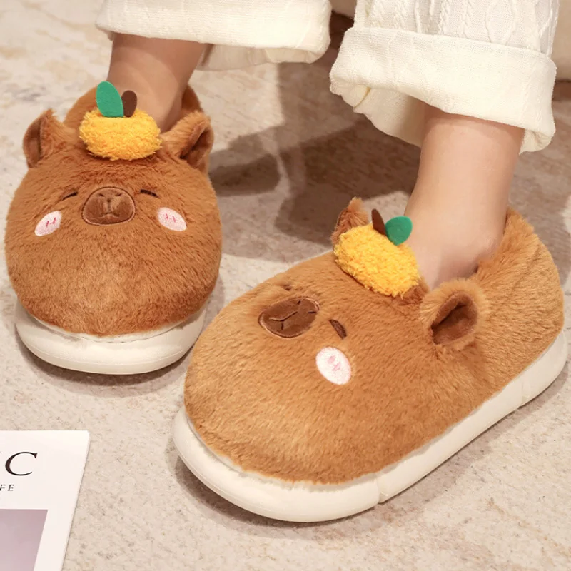 Cute Cartoon Capybara Cotton Slippers Half Wrap Heel Home Soft Non-slip Warm Breathable Indoor Plush Shoes Couple Slippers