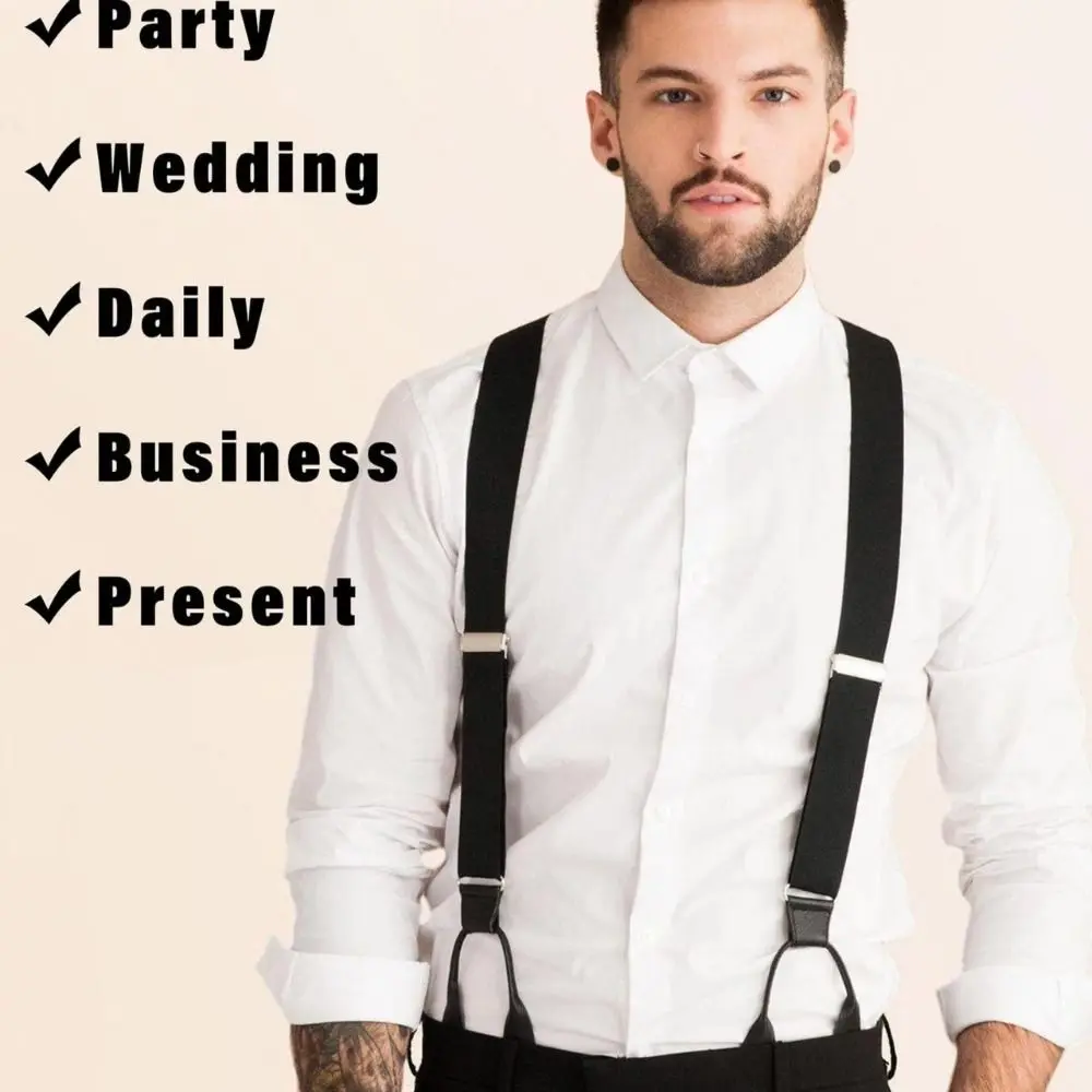 Solid Color Vintage Suspenders Leather Trimmed Button End Button End Suspenders Y Back Elastic Straps Elastic Suspenders Adult