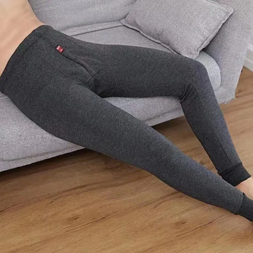 Comfortable Men Tights Skin-touch Base Layer Pants Anti-pilling High Stretch Plush Pants Leggings Keep Warm