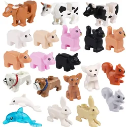 MOC City Animal Building Block Figures Hare Dairy Cow Squirrel Dolphin Pug DIY Farm Street View Accessories Bricks Toys Gifts