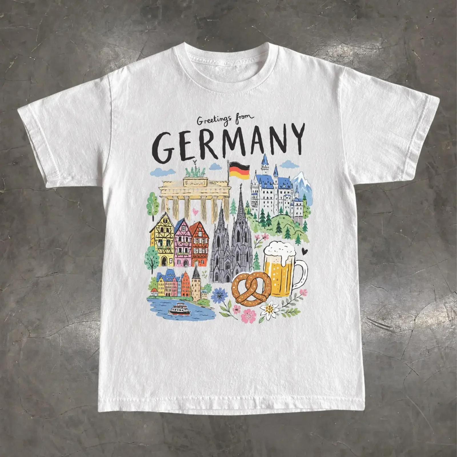Germany Travel T Shirt German Souvenir Beer Pretzel Landmark  vintage Washed Versatile designer clothes Unisex fashion Casual