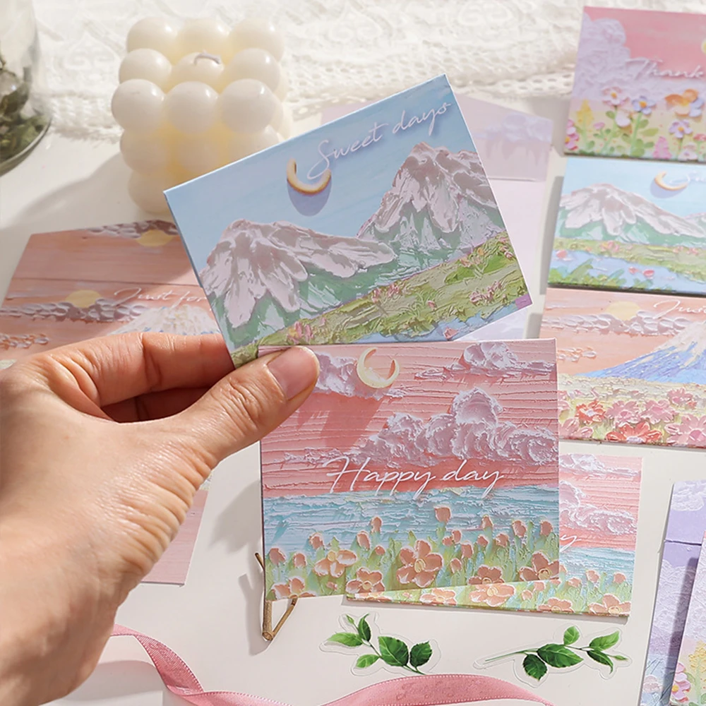 6pcs/set of oil painting style cards Thank you card Folding card Blessing message card Gift card Art painting postcard