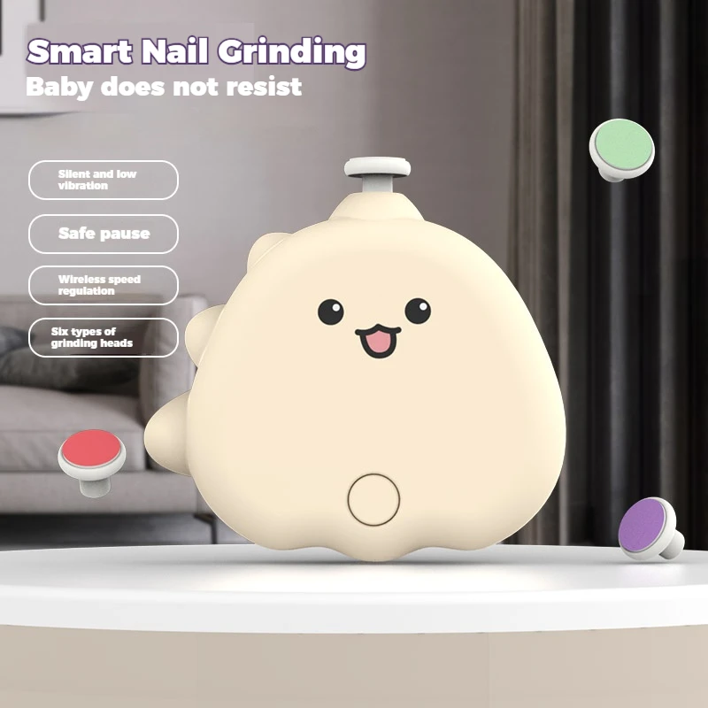 かわいい恐竜電動ネイルグラインダー、赤ちゃん用電動マニキュアリムーバー、アンチスクラッチ、ポータブル爪切り、爪トリミング