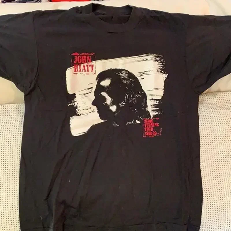 Camiseta de algodón negra de tamaño completo Vtg John Hiatt Concert Tour