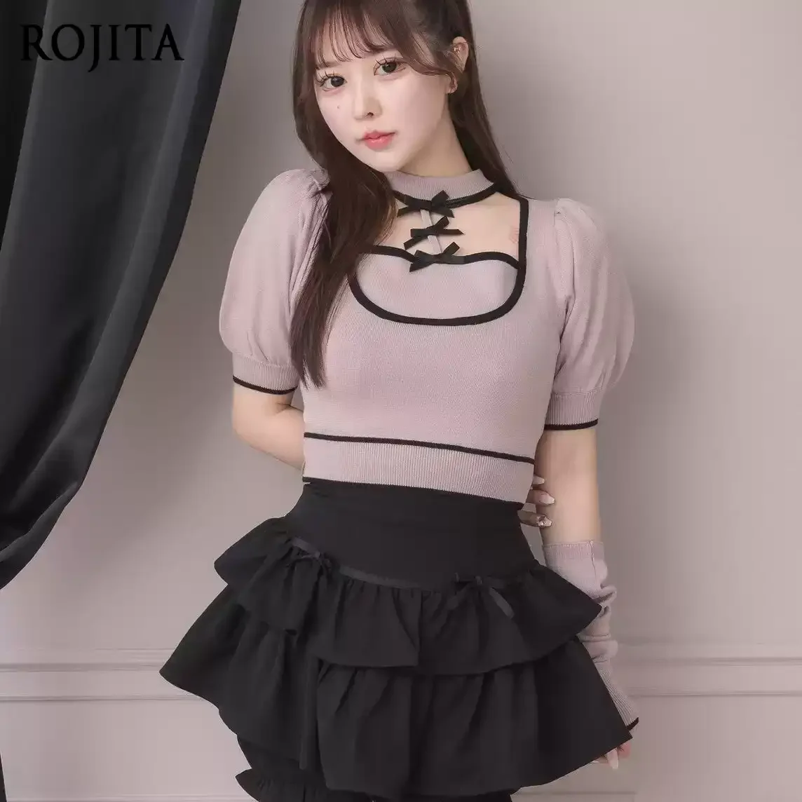 Japanese New Commuter High Waist Cake Ruffle Edge Black Culottes Mini Skirt Sweet Versatile Lolita Bow Plaid A Line Skirts Women