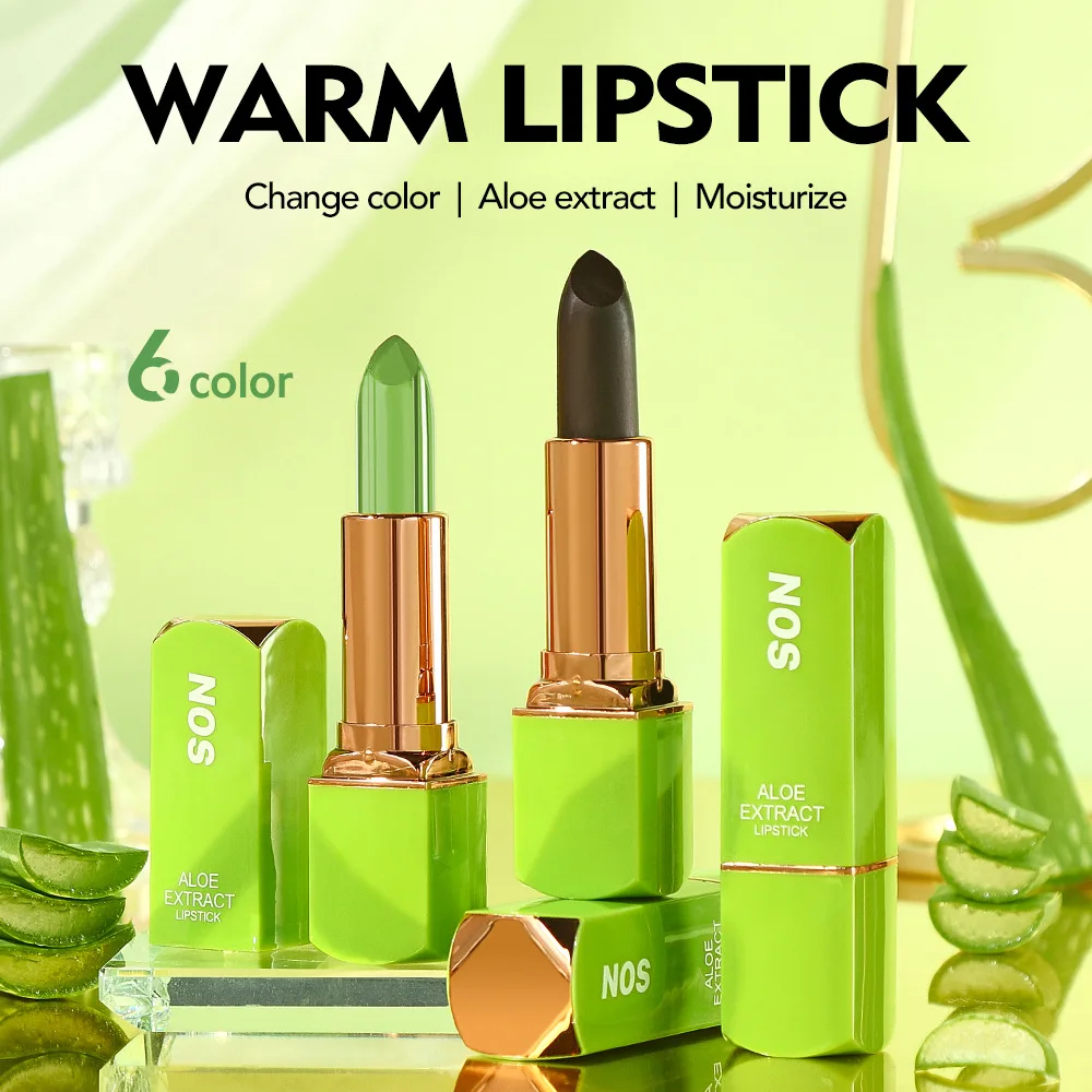 Aloe Vera Temperature Changing Lipstick. Infused with aloe extract, it adjusts shade with lip temperature