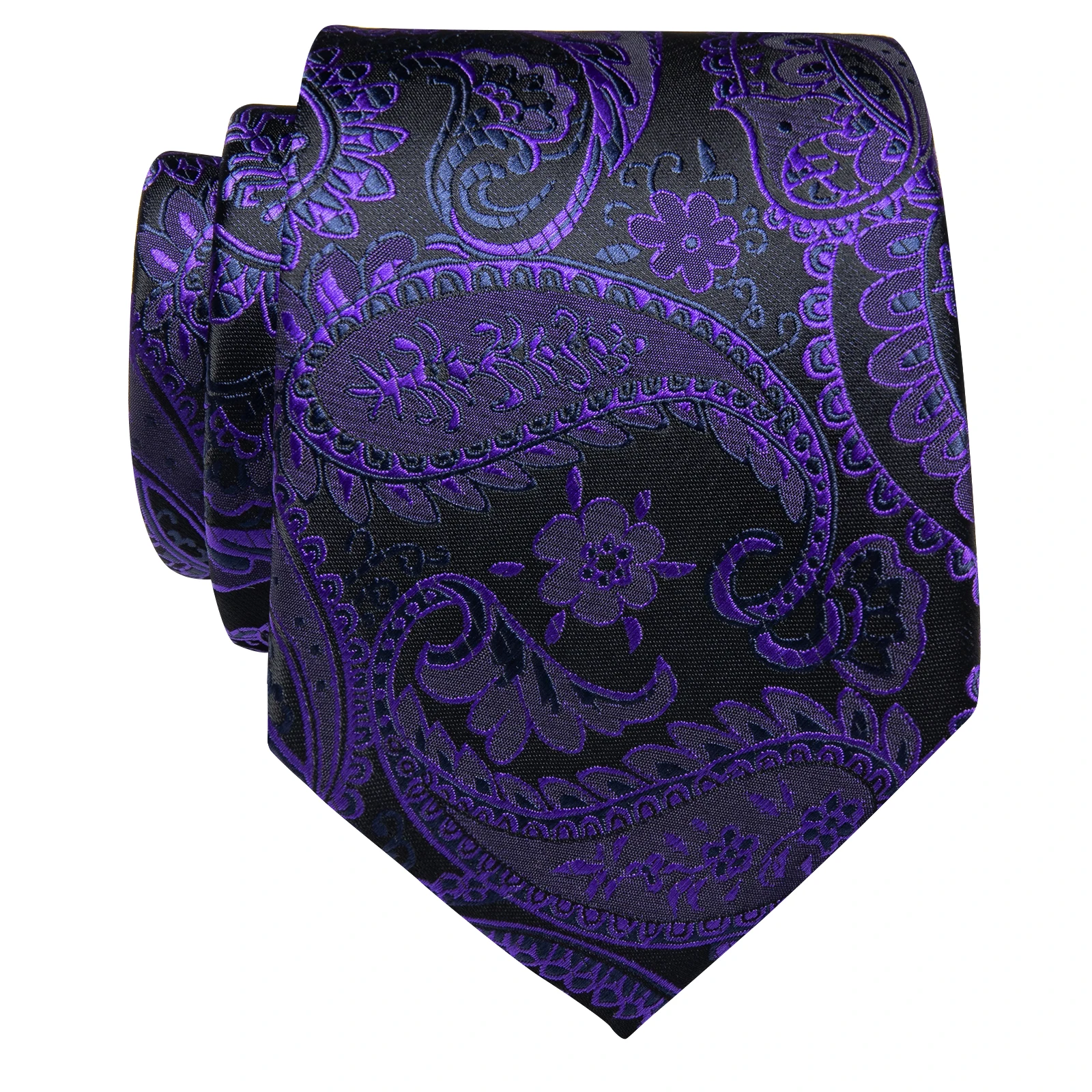 Adjustable Purple Luxury Paisley Men's Tie with Clip Black Floral Necktie for Man Party Marriage Wedding Yourties D-9055-LJ9001