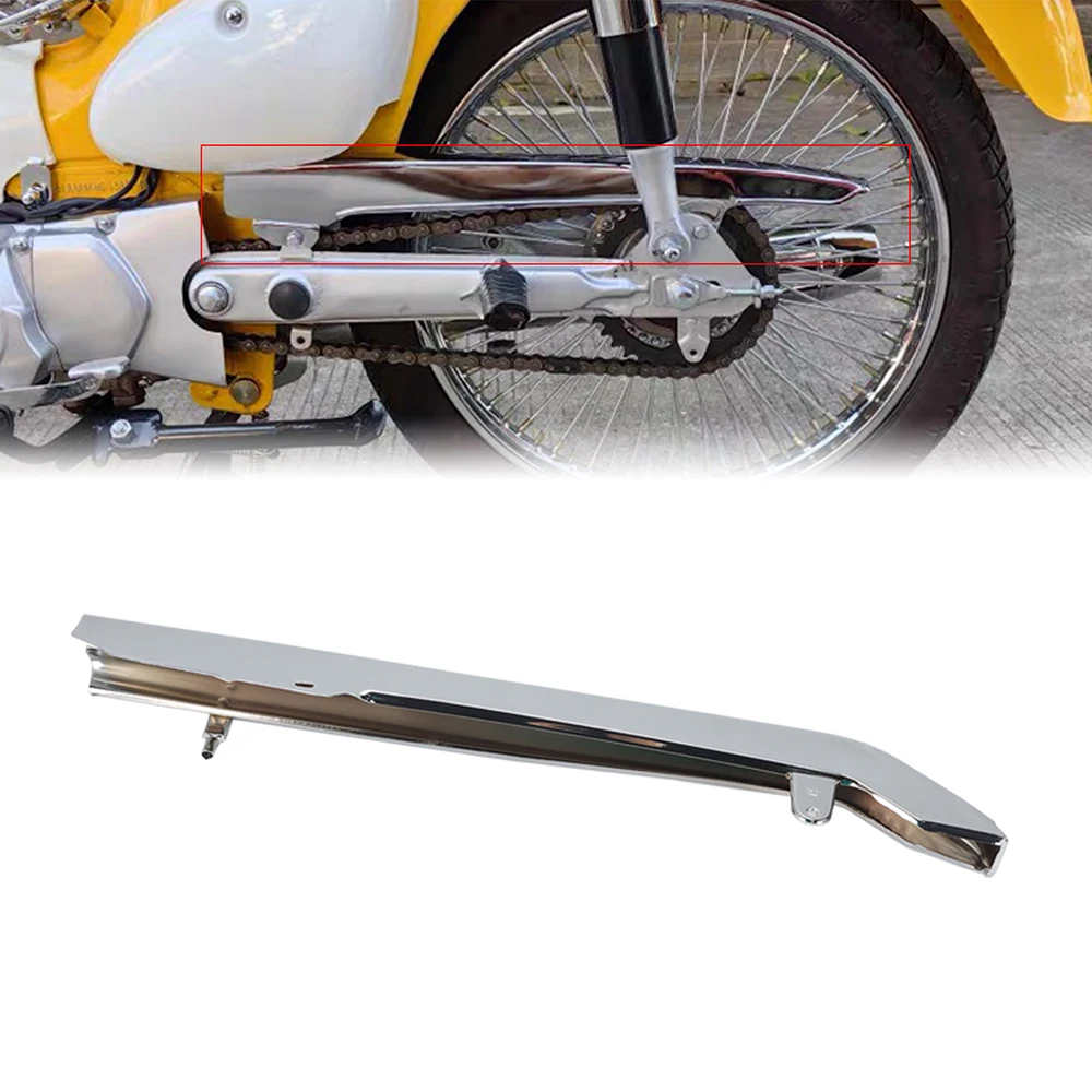 1 szt. Chromowana osłona łańcucha motocyklowego metalowa osłona łańcucha motocyklowego obudowa ochronna dla Suzuki GN125/GS125/CG125