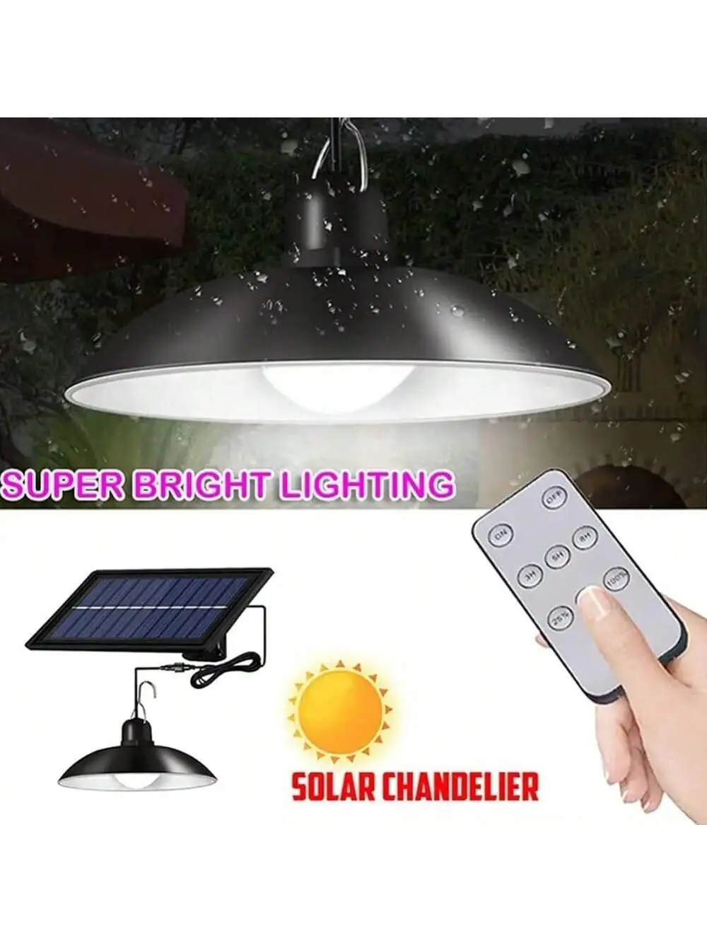 Solar Chandelier Light  Double Head Remote Control IP65 Waterproof|Warm/Cool White LED for Patio/Garden/Camping|Outdoor Hanging