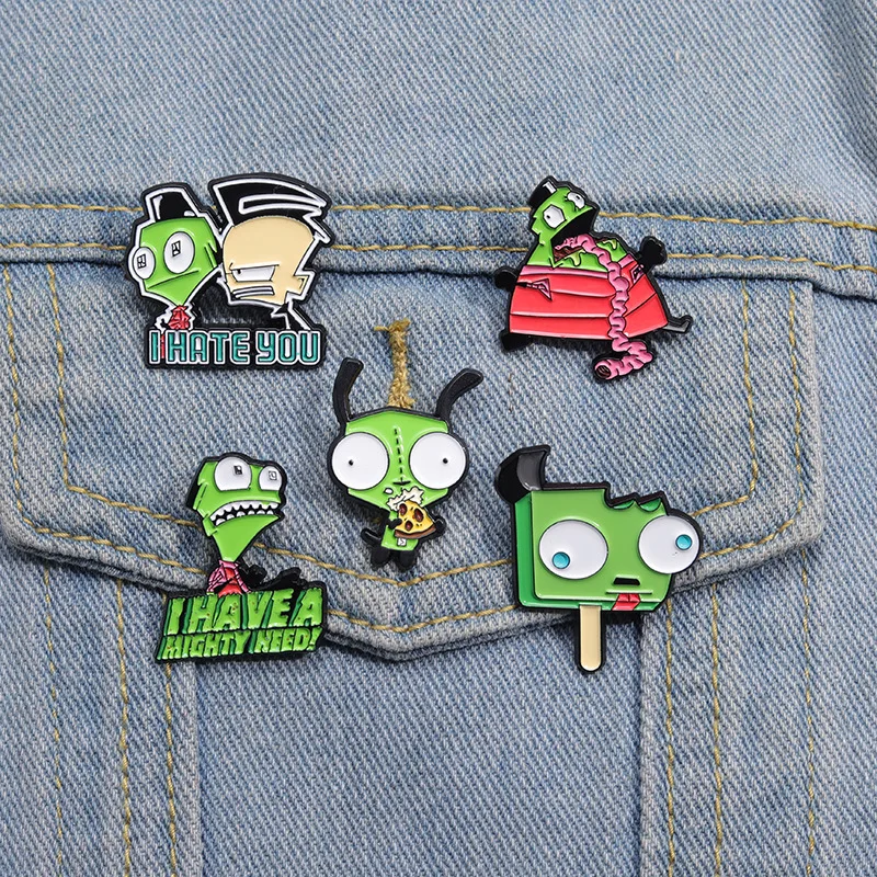 Invader Zim Enamel Pins Custom Alien Comedy Science Fiction Animation Brooches Lapel Badges Cartoon Jewelry Gift Drop Shipping