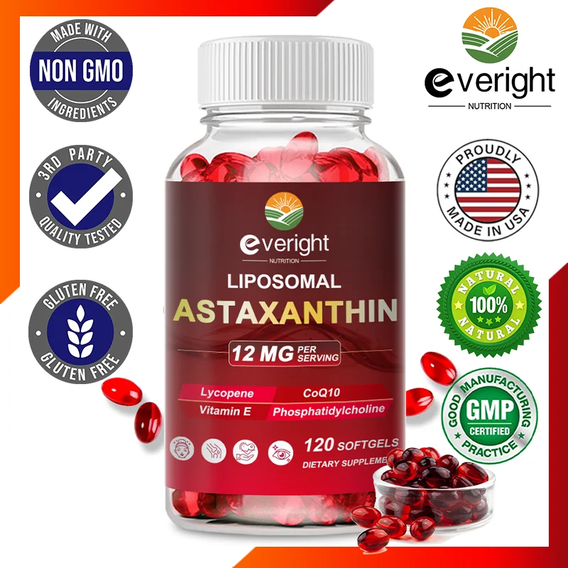 Liposomal Astaxanthin Supplements with Lycopene, CoQ10, Lutein, Vitamin B6, E, Zinc, Antioxidants for Healthy Skin, Eyes, Aging