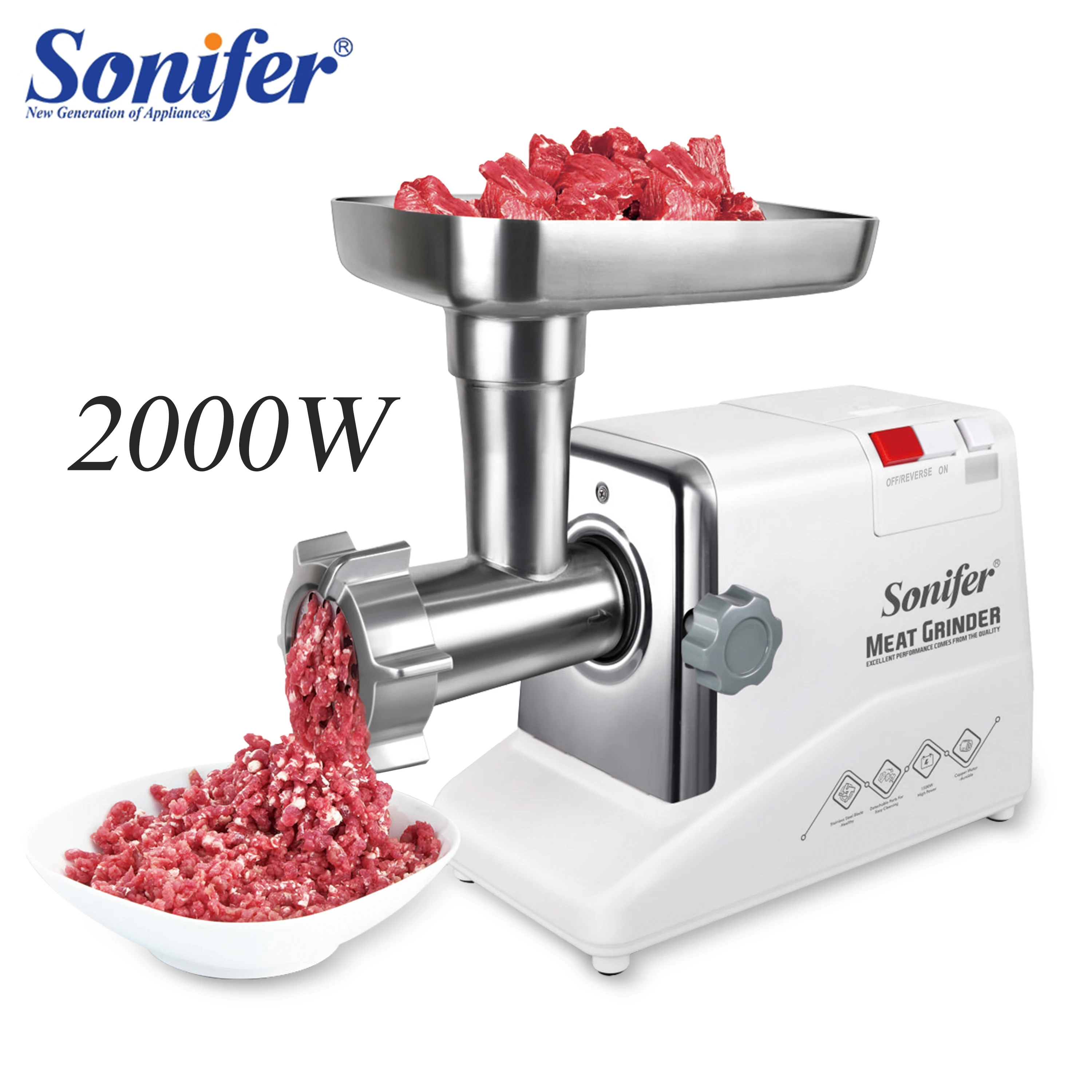 

Electric Meat Grinder Heavy Duty 2000W Max Powerful Kitchen Meat Chopper Sausage Stuffer Mincer Slicer Food Processor Sonifer