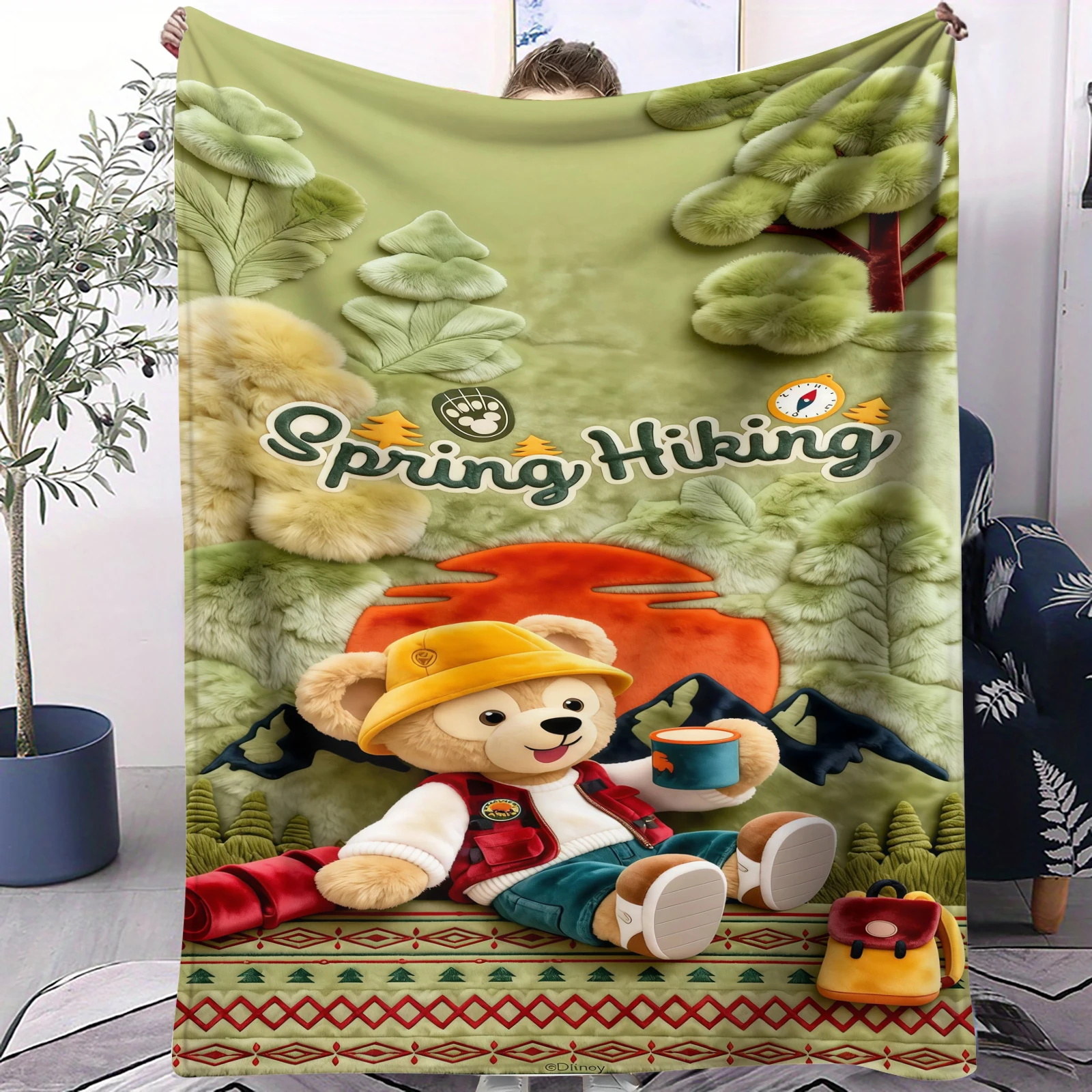 

Фланелевое одеяло с принтом медведя Даффи от Disney Spring Hiking, мягкое многофункциональное декоративное универсальное одеяло, подарок